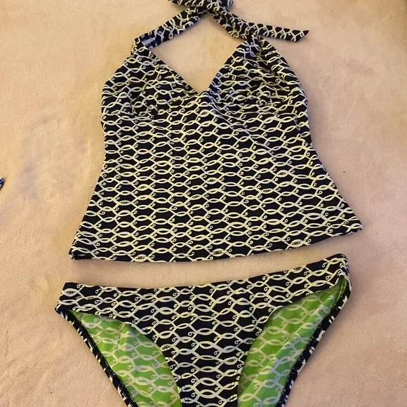 Lilly Pulitzer two pieces navy&white with lime green interior - Picture 1 of 4